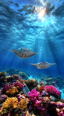 Fototapeta premium underwater paradise with manta rays