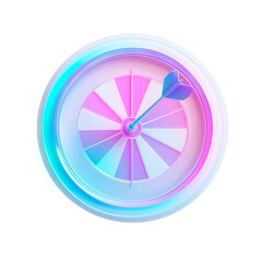 3d glass holographic icon darts. Rainbow crystal material with pink blueneon  gradient. 3D illustration on png