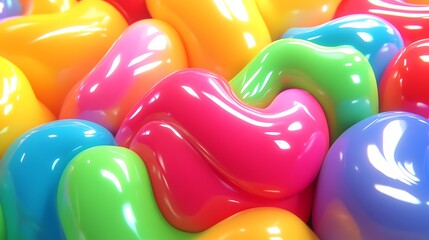 Colorful shiny amorphous shapes are overlapping and intermixed together