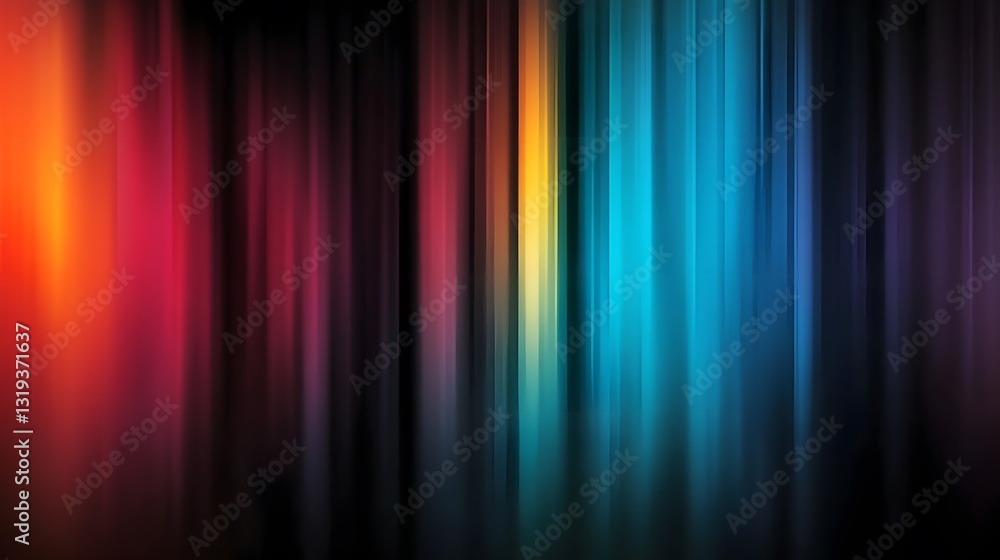 Poster Colorful vertical streaks of blurred lights create an abstract background
