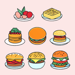 set of hamburger and dishes icons vector illustration