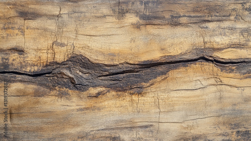 Poster time has beautifully transformed this aged wood, showcasing intricate textures and deep fissures. na