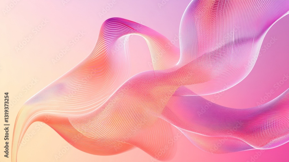 Poster abstract flowing waves in soft pastel colors on gentle gradient background