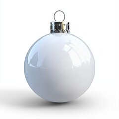Solitary white christmas ball glimmering and glistening with a smooth surface reflecting light and holiday spirit
