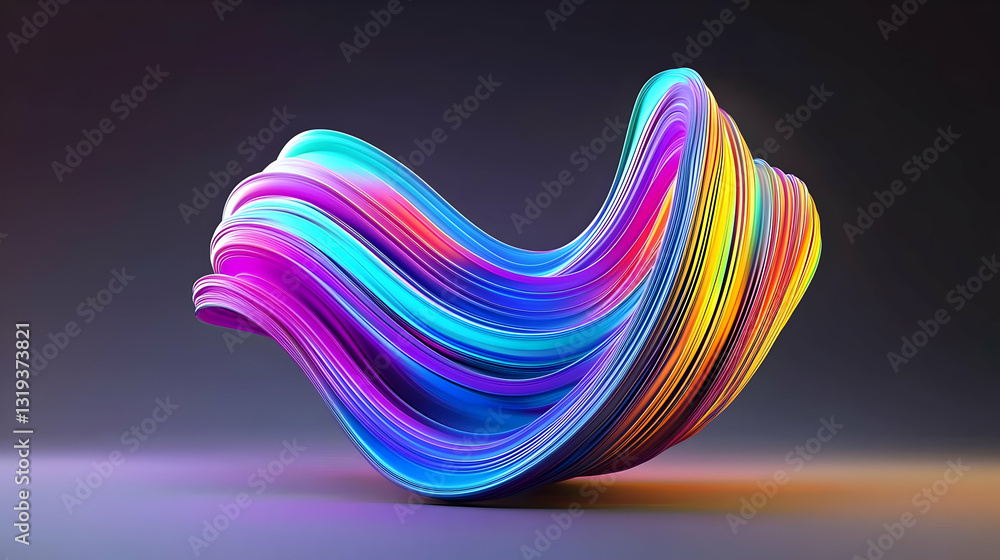 Aufkleber vivid 3d pixelated wave form in neon rainbow colors with smooth curves on dark background with iride