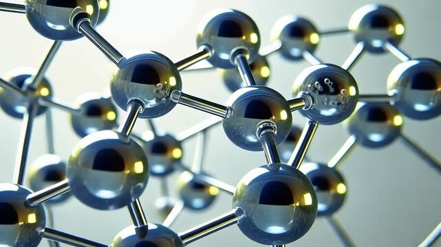Molecular structure visualization with chrome spheres and connecting rods animation