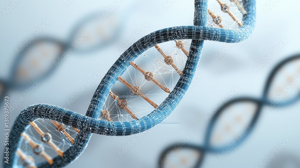 Poster a close-up view of a dna double helix structure, showcasing its intricate design and molecular compo