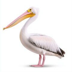 Obraz premium Elegant white pelican with a distinctive white pouch displaying its unique features against a clean white background