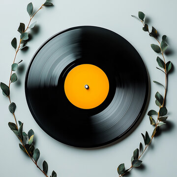 photo of vinyl record, isolated on a white background,vintage records, top view and flat lay image