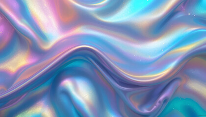 Obraz premium Multi-colored holographic foil texture with smooth, shifting hues and a gentle wave pattern