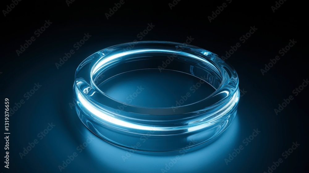 Poster glowing transparent circular object with soft blue illumination
