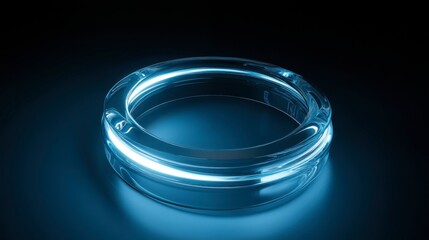 Glowing Transparent Circular Object with Soft Blue Illumination