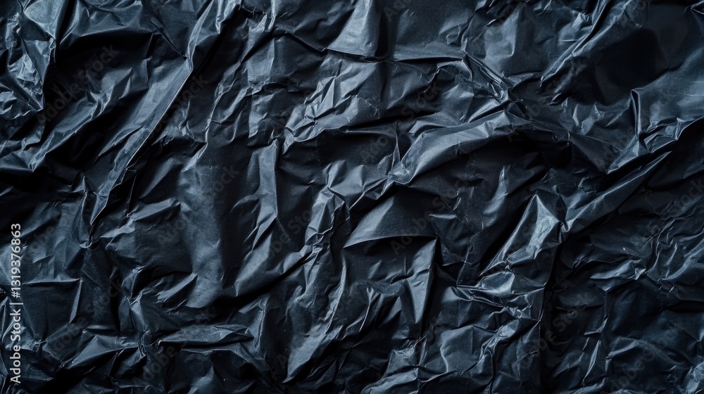 Poster crumpled dark paper texture with intricate wrinkles and shadows