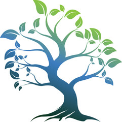 Minimalist blue and green combination tree logo, futuristic touch geometric elements, suitable for brands that focus on green technology, or the environment. Available in high quality vector format."