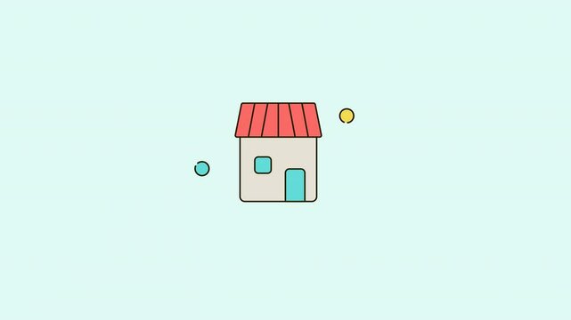 Animation simple shop house with a red roof and two windows.
