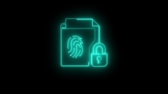 Glowing neon Unauthorized File icon isolated on black background. HD Video motion graphic animation