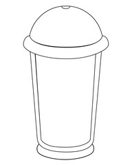 Plastic glass for drinks with a lid - stock illustration for coloring. Outline. A paper cup for drinks for coloring.	