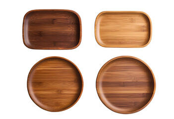  Bamboo wooden plates round and square on a transparent background PNG 