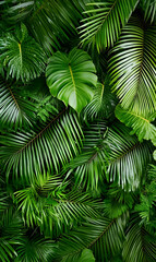 Lush tropical foliage cascade, vibrant green hues and intricate leaf patterns delighting the eye