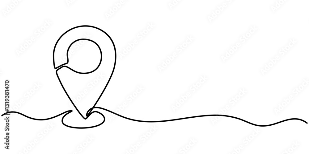 Poster location continuous one line drawing, continuous one line drawing of route maps and location icons o