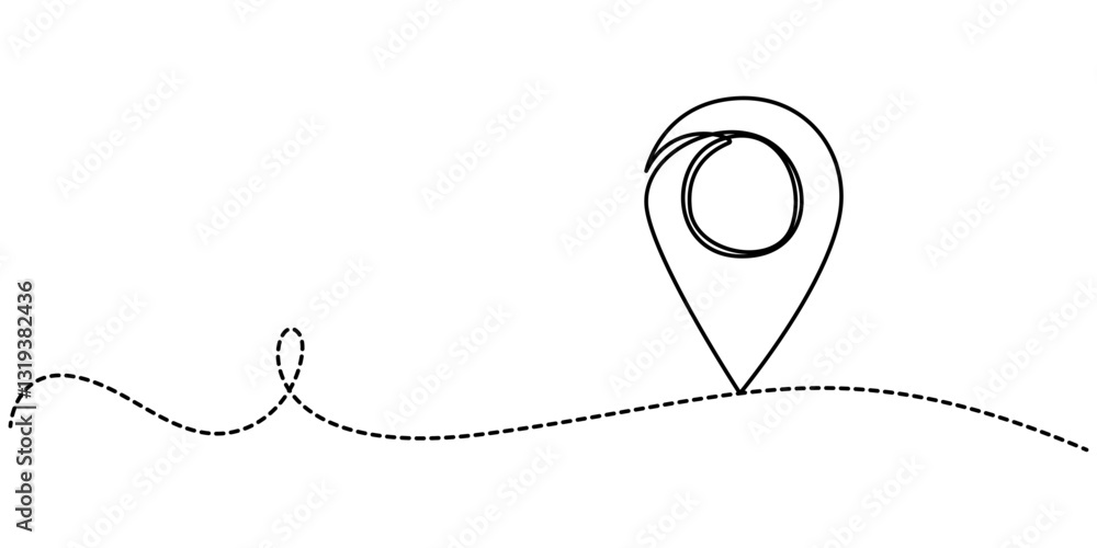 Poster location continuous one line drawing, continuous one line drawing of route maps and location icons o