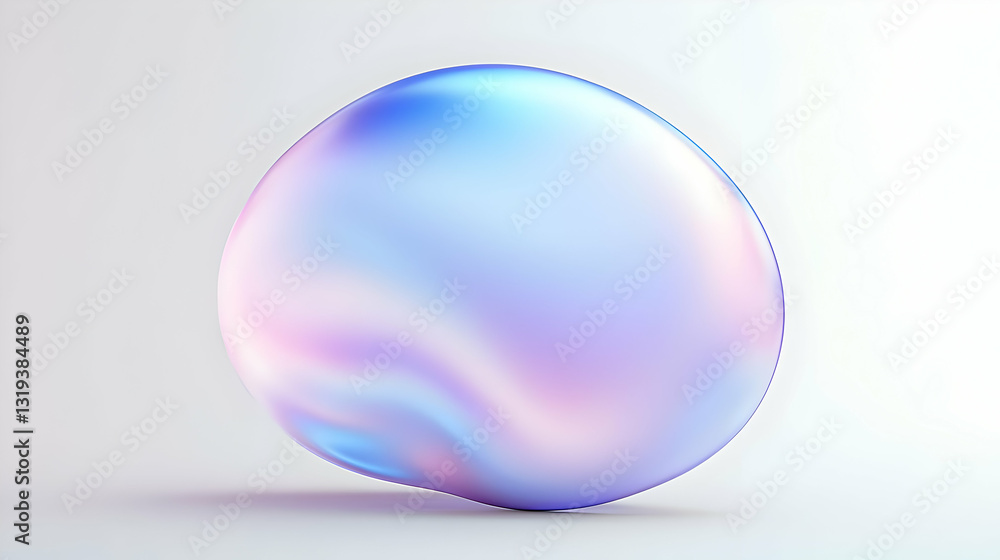 Poster Iridescent Sphere With Smooth Surface And Pastel Gradient On A Soft Light Gray Background With Subtle Shadow