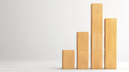 Wooden blocks arranged in bar graph, symbolizing growth and finance