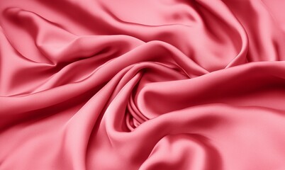Obraz premium Old rose color silk satin background. Soft wavy folds on the fabric. Wedding, anniversary, valentine, love, tender, celebration, card. Beautiful abstract background with copy space for your design.