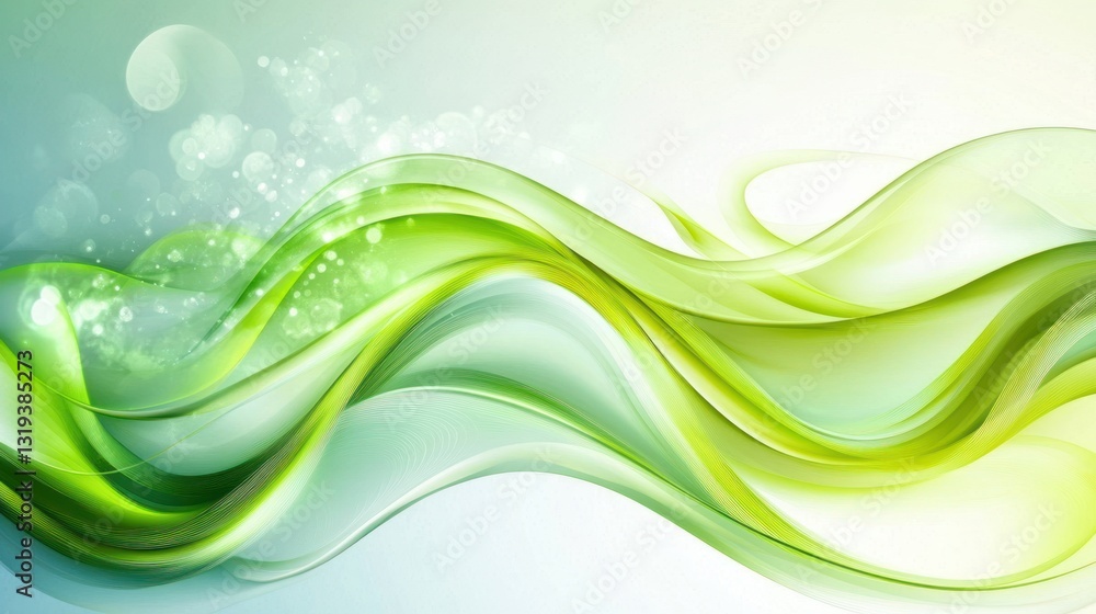 Poster abstract flowing green waves background with light effects. possible use digital art, website design