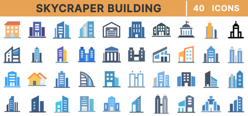 "Skyscraper and Building Icons Bundle - Architecture, Skyscraper, City, Construction, Building, Tower, Office, Urban, Modern Design"