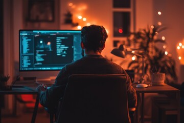 A graphic designer arranging typography on a computer screen, meticulous design work