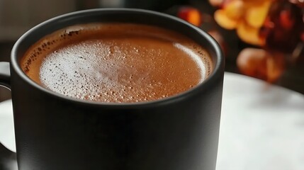 Steaming Hot Coffee in Sleek Black Cup on Minimalist White Background