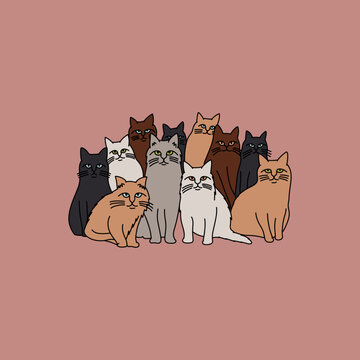 Group of Cats Illustration