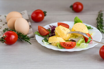 Healthy and tasty breakfast: steamed omelette with vegetables