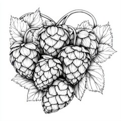 Fototapeta premium Detailed Black And White Hop Cones Illustration