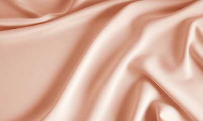 Onion skin color silk satin background. Soft wavy folds on the fabric. Wedding, anniversary, valentine, love, tender, celebration, card. Beautiful abstract background with copy space for your design.