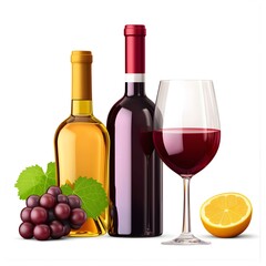 Fototapeta premium Delicious wine with fresh grapes and orange slice.