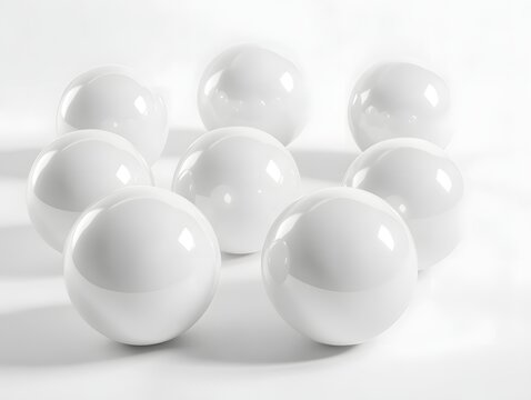 Spherical harmony: A close-up shot of a collection of gleaming white spheres, their perfect forms and reflections suggesting balance and unity.
