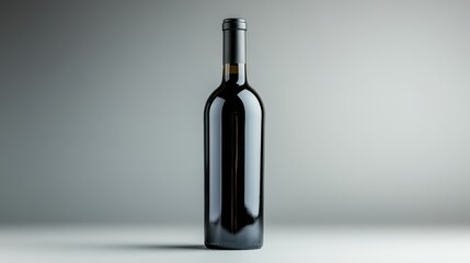 A stylish black wine bottle stands elegantly against a soft neutral background, emphasizing its modern design and allure for wine enthusiasts and collectors.