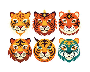 Colorful Tiger Faces, Perfect for Chinese New Year Design