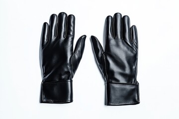 Sleek black leather gloves on a white background 