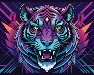 Psychedelic Tiger Portrait in a Retro Futuristic Style