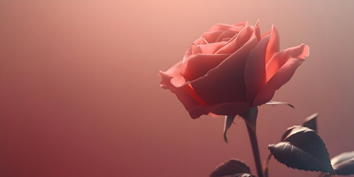 Rose's delicate grace: A single, vibrant rose blooms in soft, elegant shades, bathed in the soft light that enhances the delicate details of its petals, bringing out a feeling of calmness