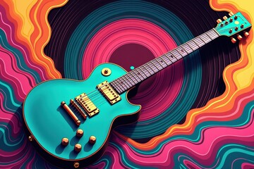 Obraz premium Guitar placed against a colorful swirl background