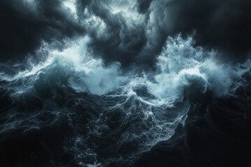 Dramatic Ocean Waves Under Dark Clouds During Stormy Weather