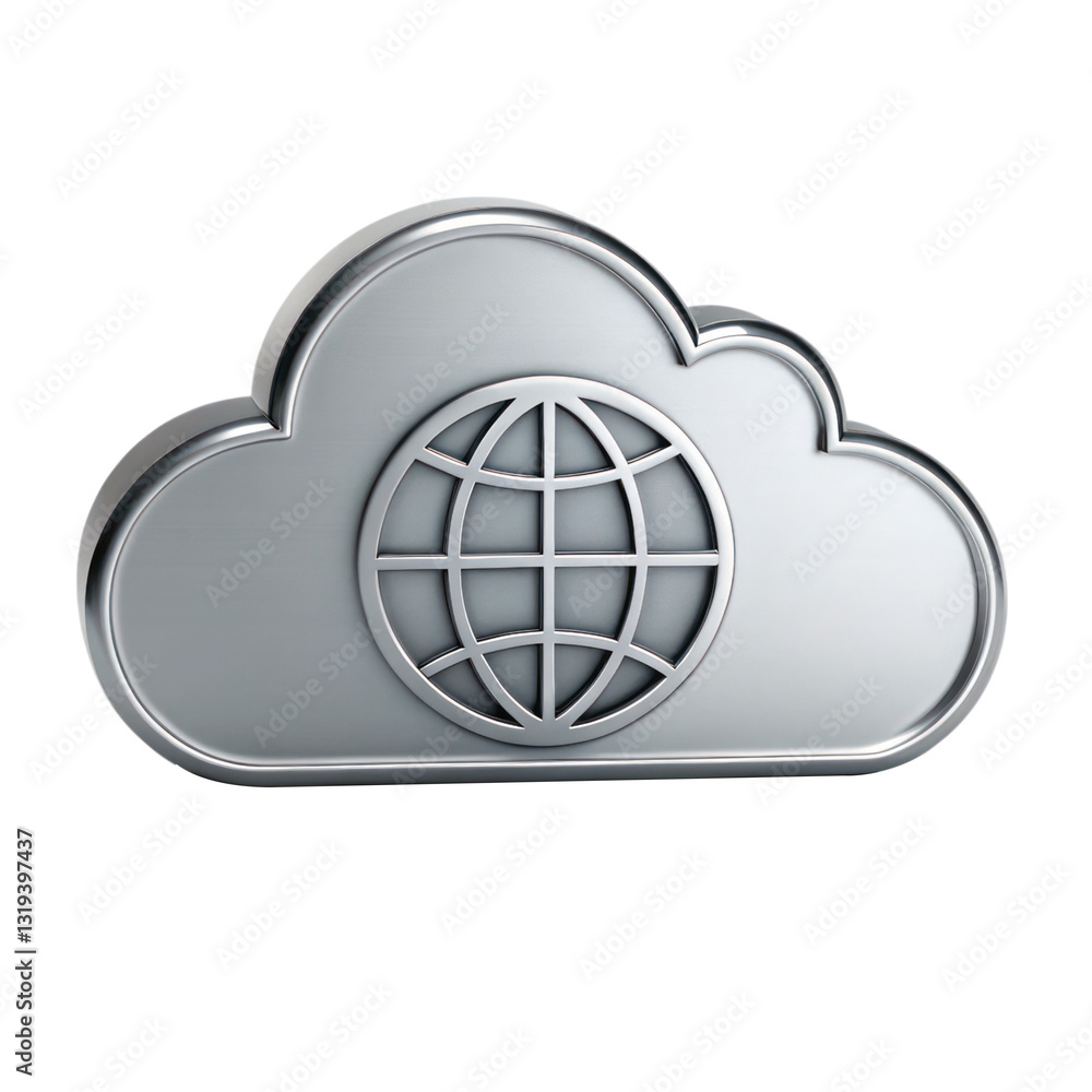 Poster 3d cloud computing icon with globe symbol, representing digital technology and connectivity