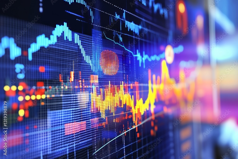 Poster abstract financial data visualization with colorful graphs and charts