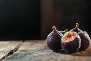 Fresh figs on wooden table highlighting rich color and texture, perfect for seasonal recipes or healthy snacks