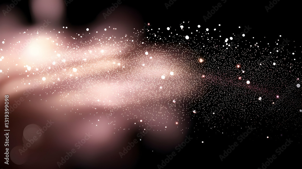 Poster Abstract Particle Stream On Black Background With Bokeh Effect And Soft Warm Light