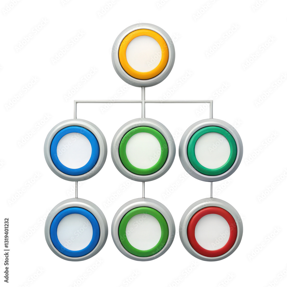 Poster organizational chart icon with colorful circles representing hierarchy